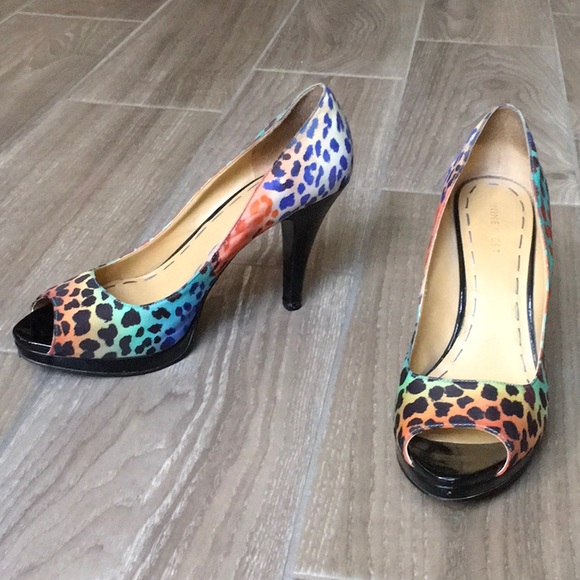 Nine West Colorful Cheetah Print Open-Toe Heels. - Picture 2 of 7